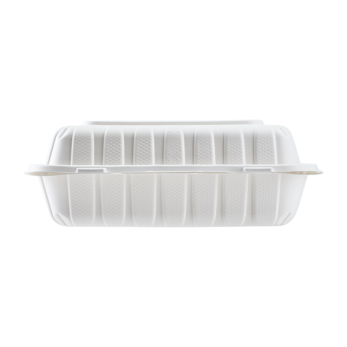 Jumbo White 3 Compartment Carry Out Boxes - 9"x9" Mineral Filled Hinged Food Containers - Karat Earth 120 ct-To-Go Packaging-Karat-Restaurant Supply Drop