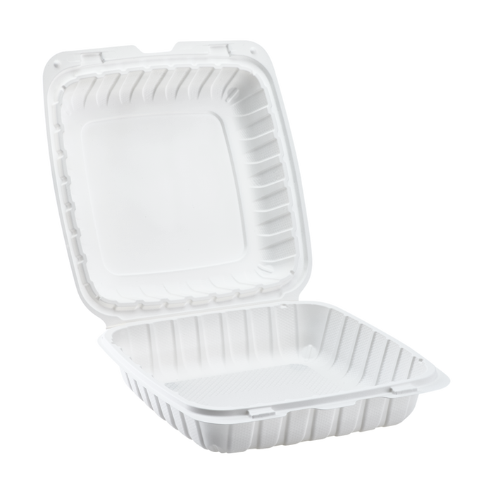 Jumbo White Takeout Boxes - 9"x9" Mineral Filled Hinged Food Containers- Karat Earth 120ct-To-Go Packaging-Karat-Restaurant Supply Drop