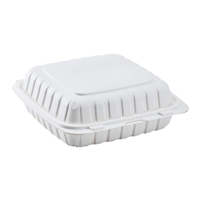 Jumbo White Takeout Boxes - 9"x9" Mineral Filled Hinged Food Containers- Karat Earth 120ct-To-Go Packaging-Karat-Restaurant Supply Drop