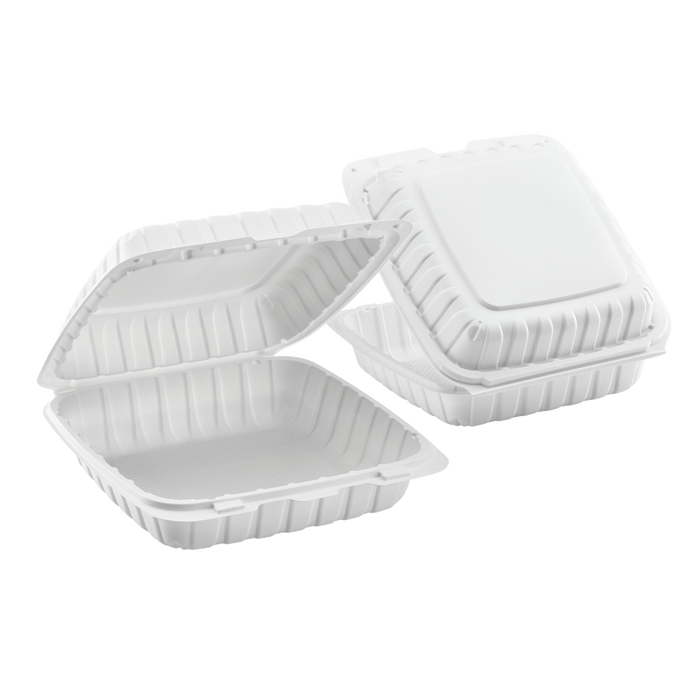 Jumbo White Takeout Boxes - 9"x9" Mineral Filled Hinged Food Containers- Karat Earth 120ct-To-Go Packaging-Karat-Restaurant Supply Drop