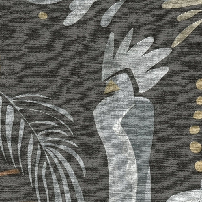 Jungle Birds Vinyl Wallpaper - Black/Grey