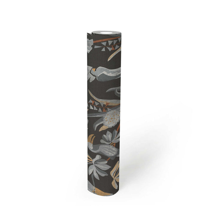 Jungle Birds Vinyl Wallpaper - Black/Grey