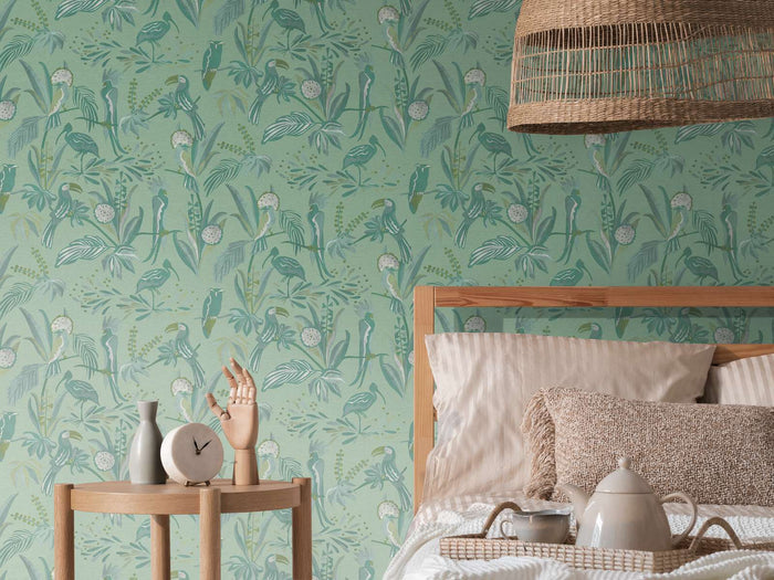 Jungle Birds Vinyl Wallpaper - Green - Discontinuing