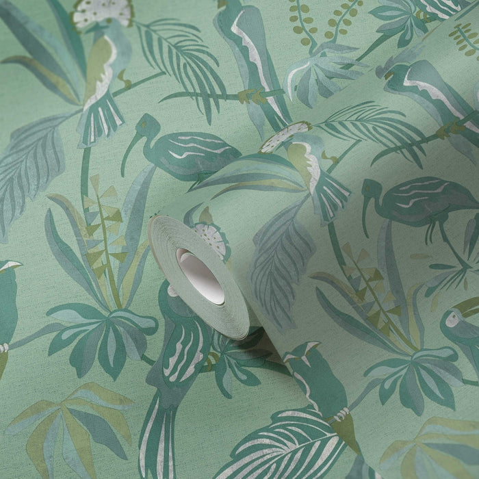 Jungle Birds Vinyl Wallpaper - Green - Discontinuing