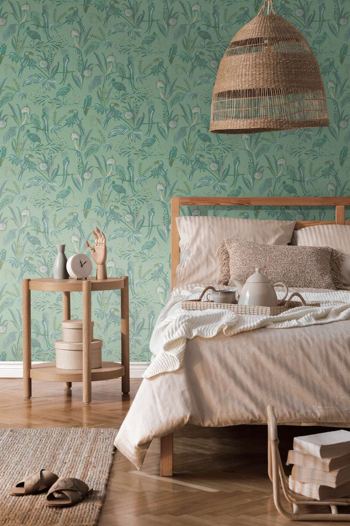 Jungle Birds Vinyl Wallpaper - Green - Discontinuing