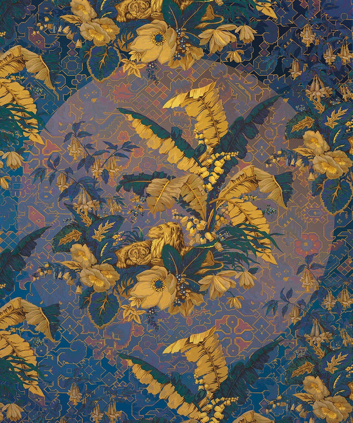 Jungle Majesty - Navy - Custom Sized Wallpaper Mural (per m2)