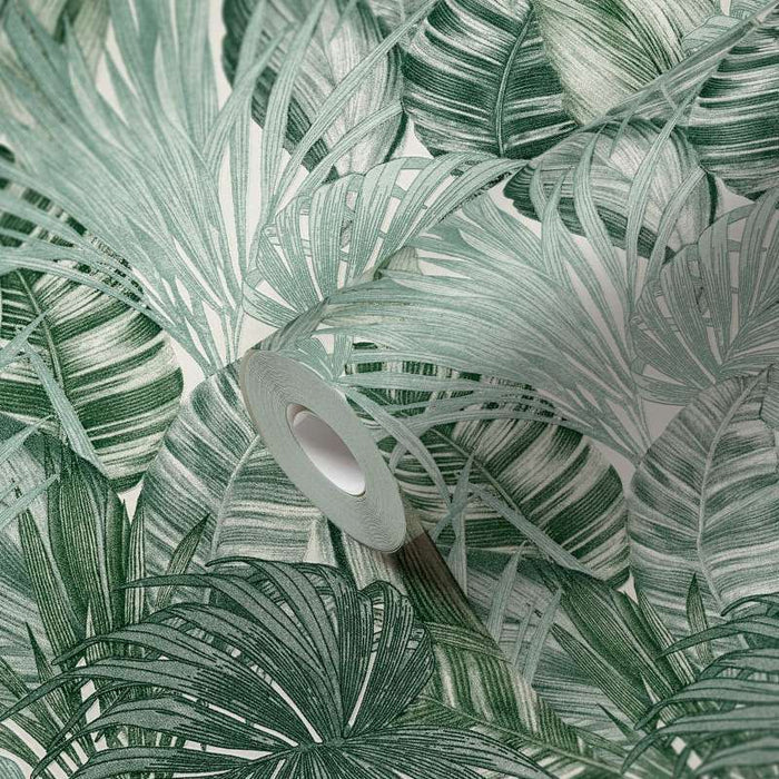 Jungle Sketch Wallpaper - Dark Green