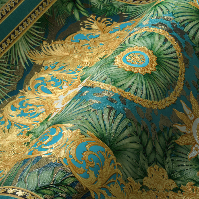 Versace Jungle Tile Wallpaper - Blue Gold Green