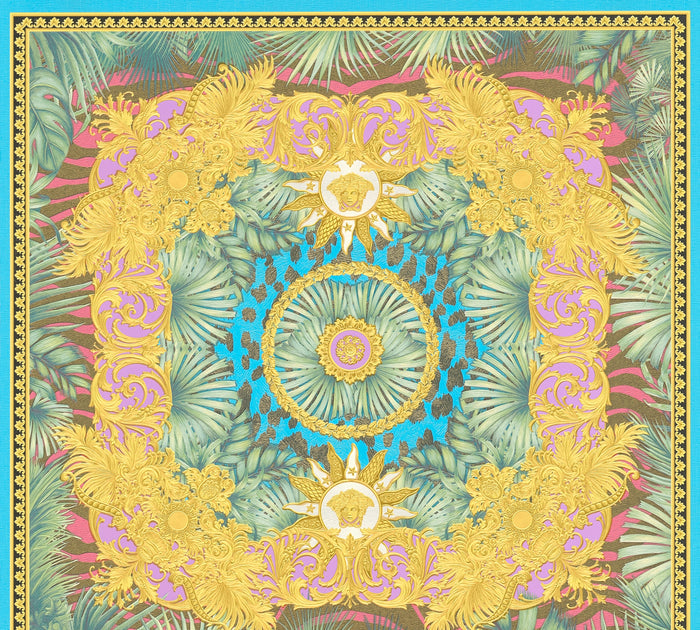 Versace Jungle Tile Wallpaper - Blue Gold Pink