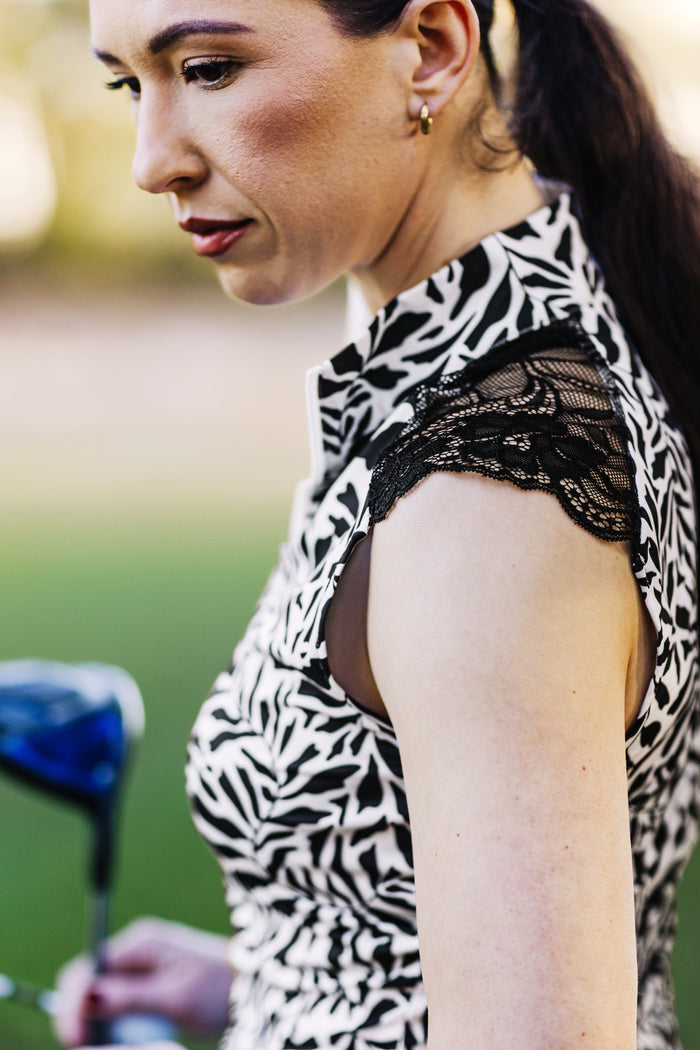 Kastel Denmark Black & White Climbing Vine Lace Shoulder Sleeveless 1/4 Sun Shirt - Equiluxe Tack