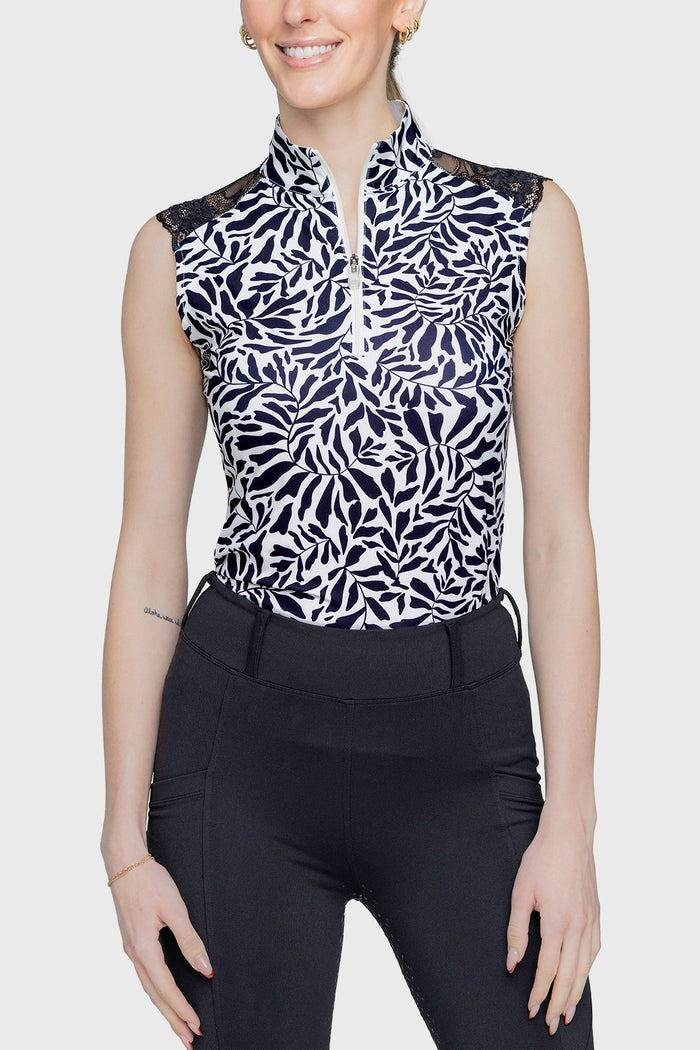 Kastel Denmark Black & White Climbing Vine Lace Shoulder Sleeveless 1/4 Sun Shirt - Equiluxe Tack