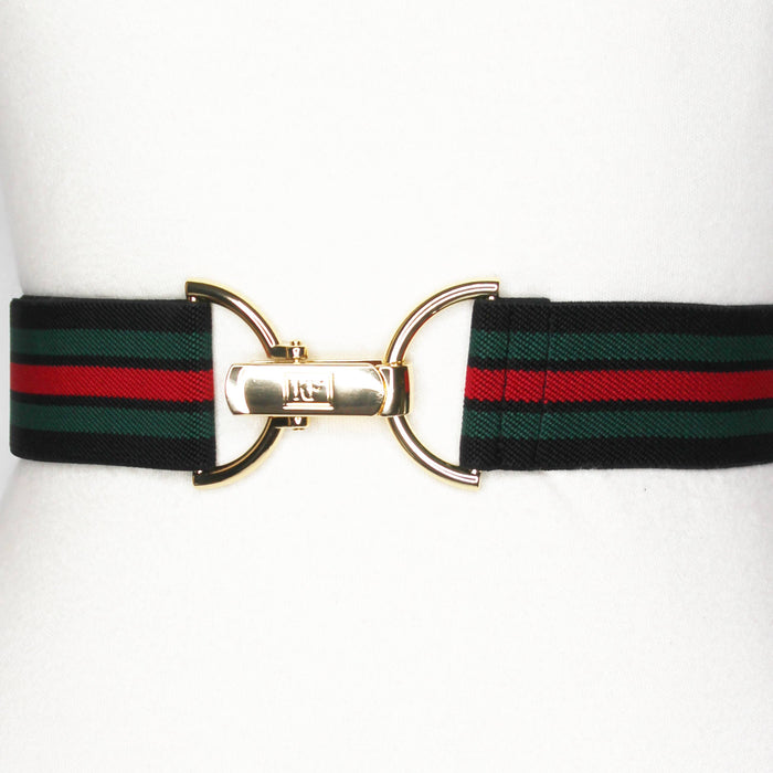 KF Clothing - Black, Green, and Red Stripe Elastic Adjustable Belt