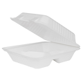 Large Compostable 3 Compartment Food Containers - Karat Earth 8''x8'' Bagasse Hinged Boxes - 200 ct-To-Go Packaging-Karat-Restaurant Supply Drop