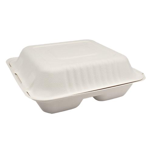 Large Compostable 3 Compartment Food Containers - Karat Earth 8''x8'' Bagasse Hinged Boxes - 200 ct-To-Go Packaging-Karat-Restaurant Supply Drop