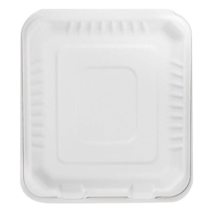 Large Compostable 3 Compartment Food Containers - Karat Earth 8''x8'' Bagasse Hinged Boxes - 200 ct-To-Go Packaging-Karat-Restaurant Supply Drop