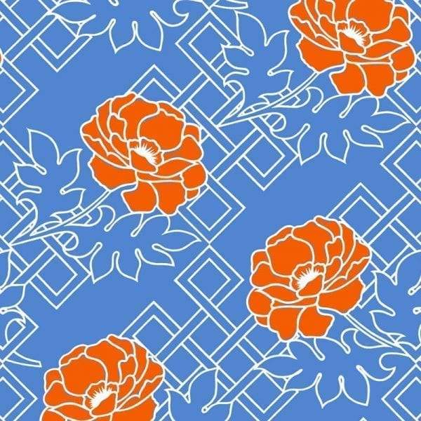 Large Floral Trellis Florence Broadhurst Wallpaper - Empire Blue