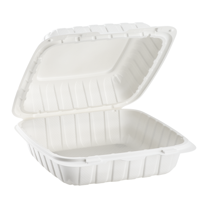 Large White Takeout Boxes - 8"x8" Mineral Filled Hinged Food Containers- Karat Earth 200 ct-To-Go Packaging-Karat-Restaurant Supply Drop