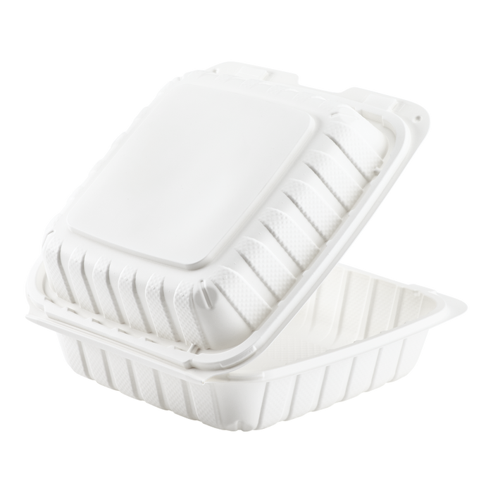 Large White Takeout Boxes - 8"x8" Mineral Filled Hinged Food Containers- Karat Earth 200 ct-To-Go Packaging-Karat-Restaurant Supply Drop