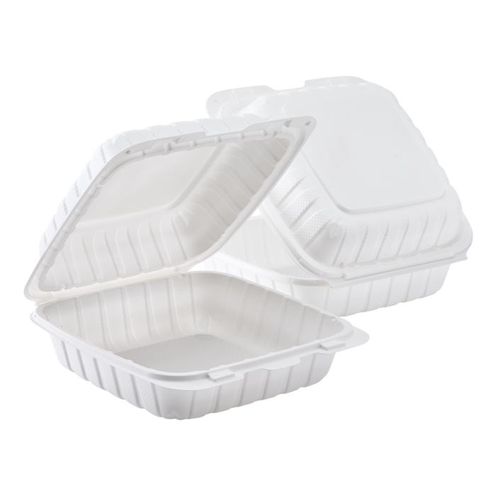 Large White Takeout Boxes - 8"x8" Mineral Filled Hinged Food Containers- Karat Earth 200 ct-To-Go Packaging-Karat-Restaurant Supply Drop