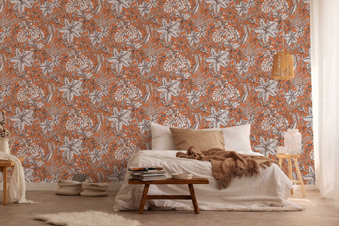 Leafy Ferns Vinyl Wallpaper - Orange - Last 24
