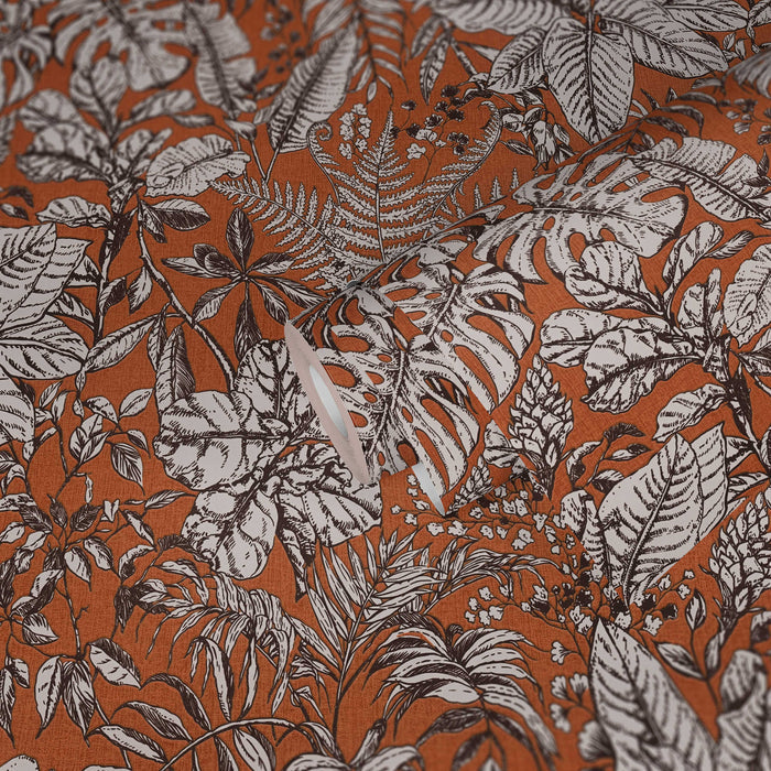 Leafy Ferns Vinyl Wallpaper - Orange - Last 24