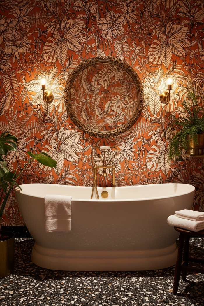 Bathroom - Leafy Ferns Wallpaper Orange 37520-4