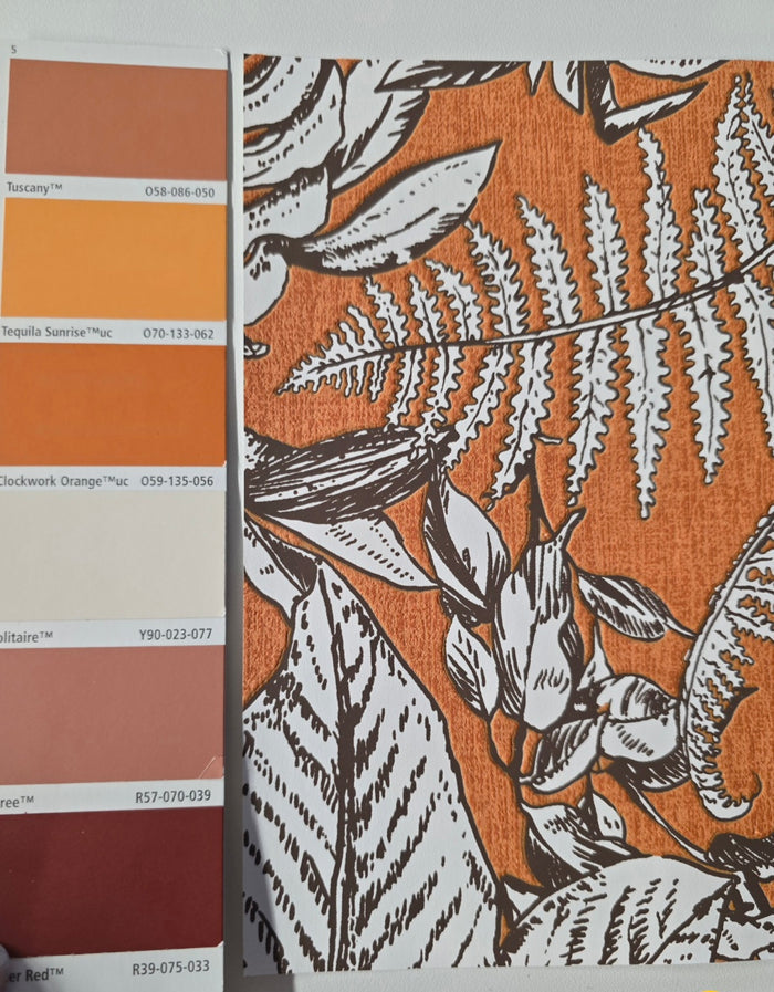 Leafy Ferns Vinyl Wallpaper - Orange - Last 24
