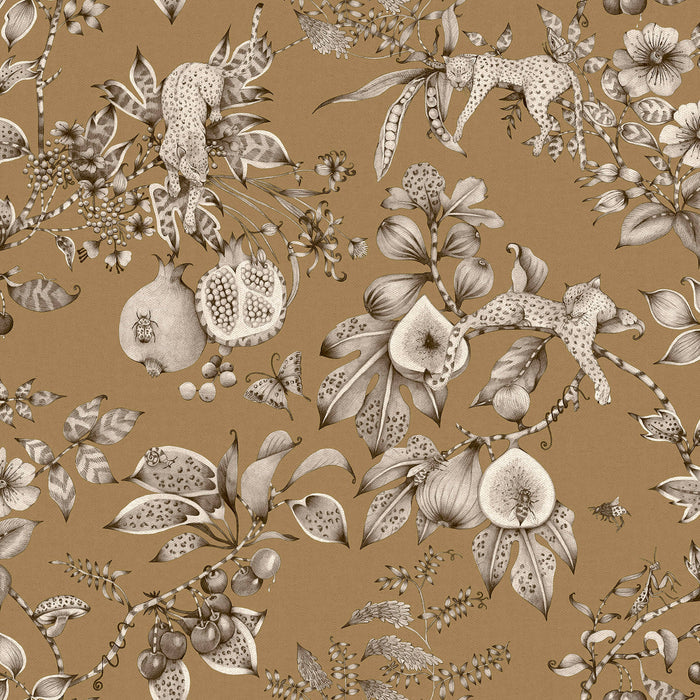 Gold leopard and pomegranate wallpaper — flat pattern detail, Liana by The Inside