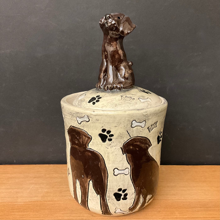 Lidded Jar Brown Dogs with Dog Finial