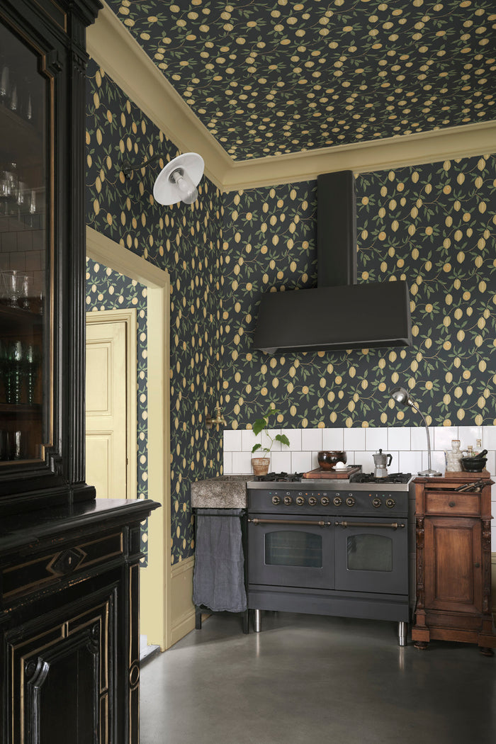 Limone wallpaper in Charcoal in a room setting