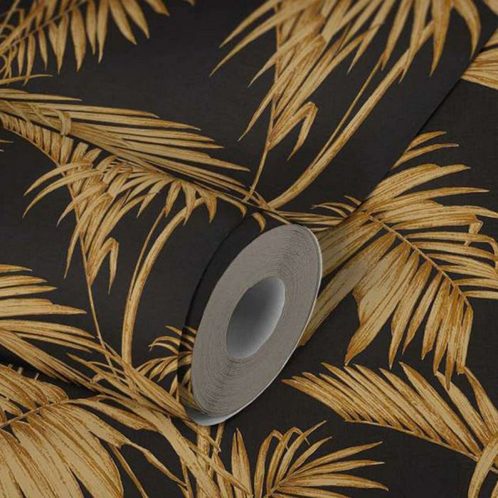 Lola Palm Wallpaper - Black-Gold