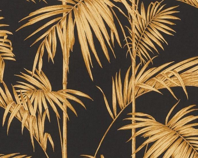 Lola Palm Wallpaper - Black-Gold