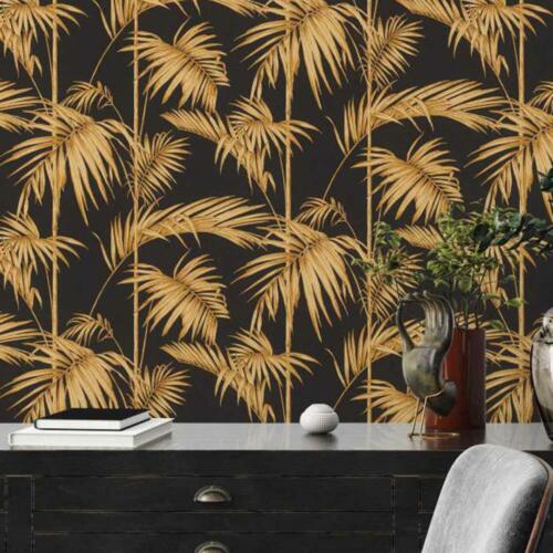Lola Palm Wallpaper - Black-Gold