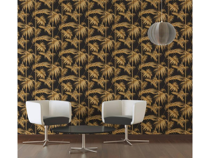 Lola Palm Wallpaper - Black-Gold