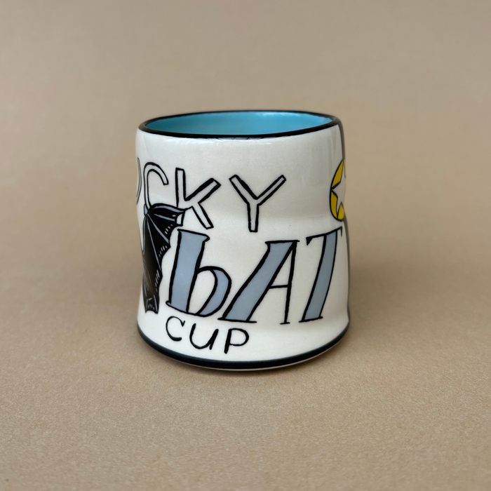 Lucky Bat Cup - Medium by The Bowl Maker showcasing artistic design with bats and vibrant colors, perfect for night flyers.