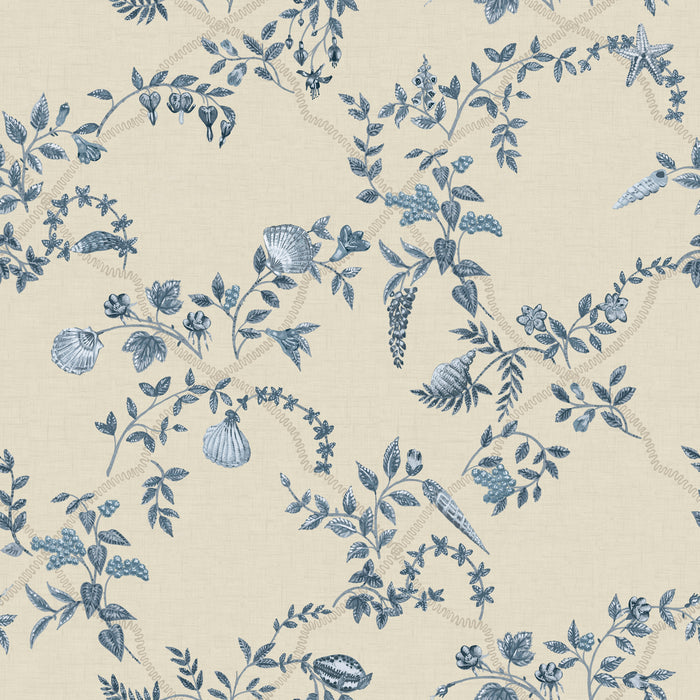 Marina – Floral Trellis Wallpaper – Blue/Cream