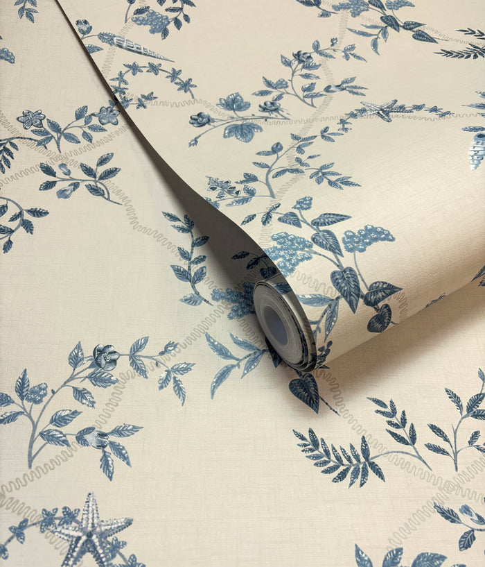 Marina – Floral Trellis Wallpaper – Blue/Cream