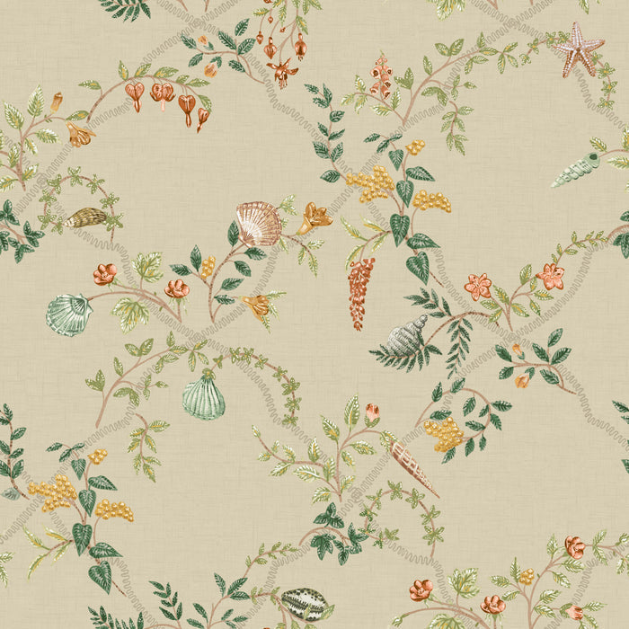 Marina – Floral Trellis Wallpaper – Coral/Beige/Green