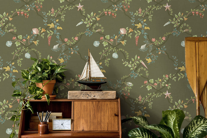 Marina – Floral Trellis Wallpaper – Green