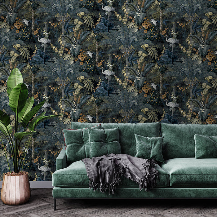 Masoala Tropical Crane Wallpaper – Navy