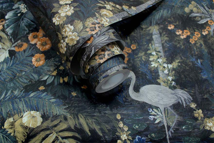 Masoala Tropical Crane Wallpaper – Navy