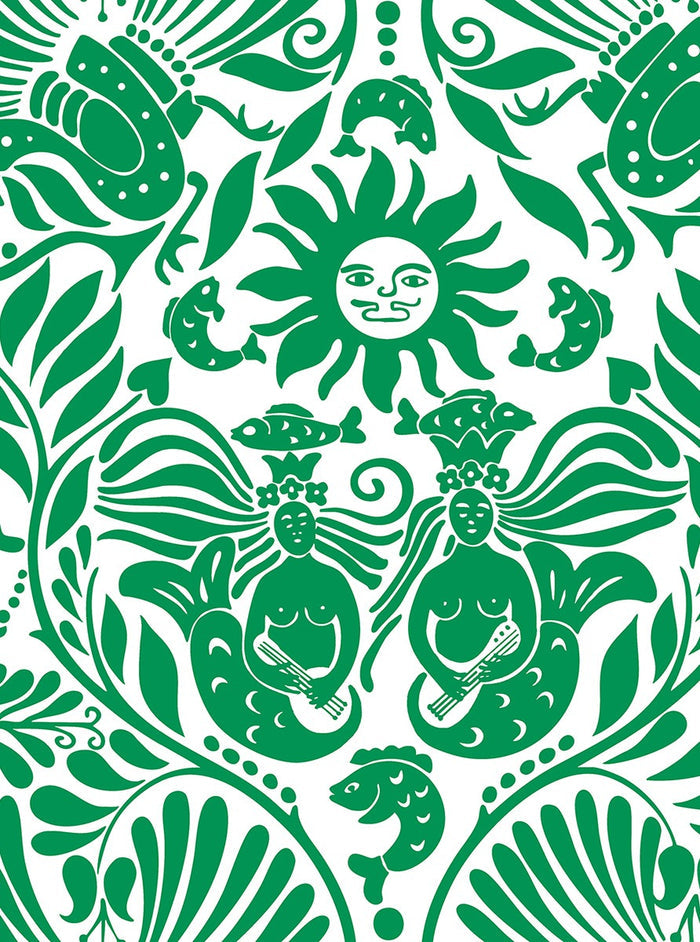 Mermaid Groove - Custom Sized Wallpaper Mural (per m2) - Green