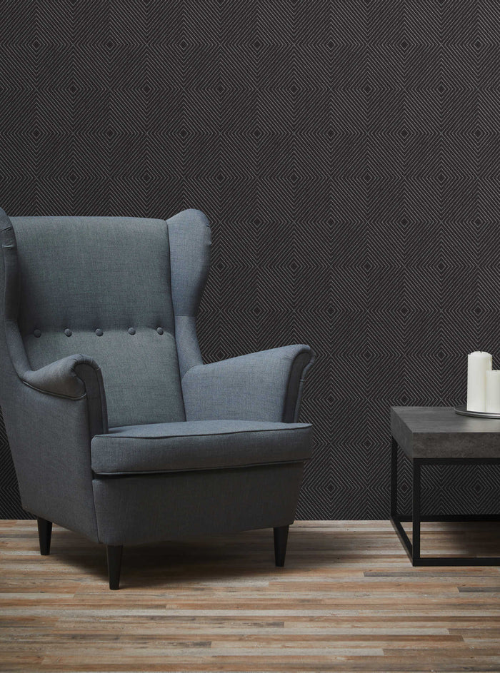 Metropolitan Grid - Abstract Vinyl Wallpaper - Black - Discontinuing