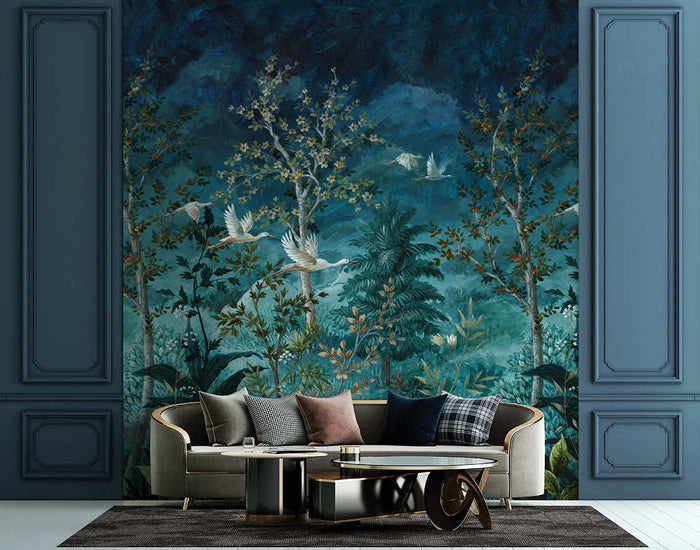 Midnight Canopy blue mural on a feature wall