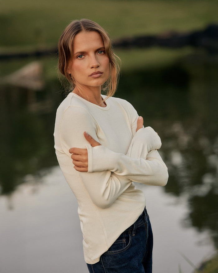 Milrey Natural Ribbed Long Sleeve Top - Creme - Equiluxe Tack