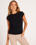 Milrey Ribbed Cap Sleeve Riding Top - Black - Equiluxe Tack