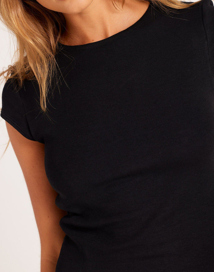 Milrey Ribbed Cap Sleeve Riding Top - Black - Equiluxe Tack