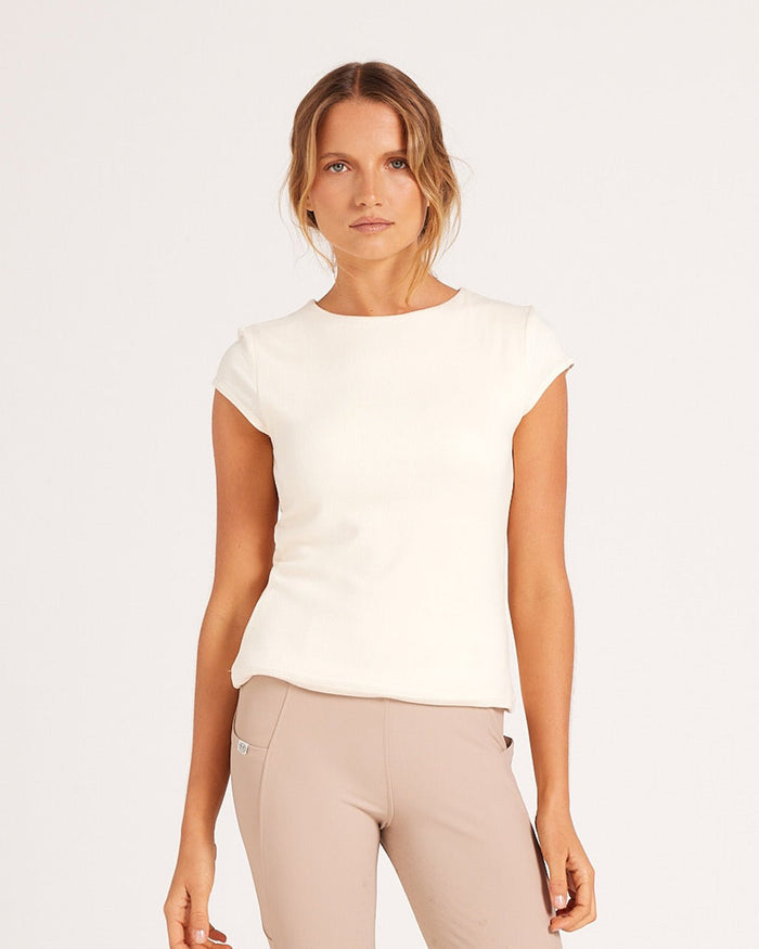 Milrey Ribbed Cap Sleeve Riding Top - Creme - Equiluxe Tack