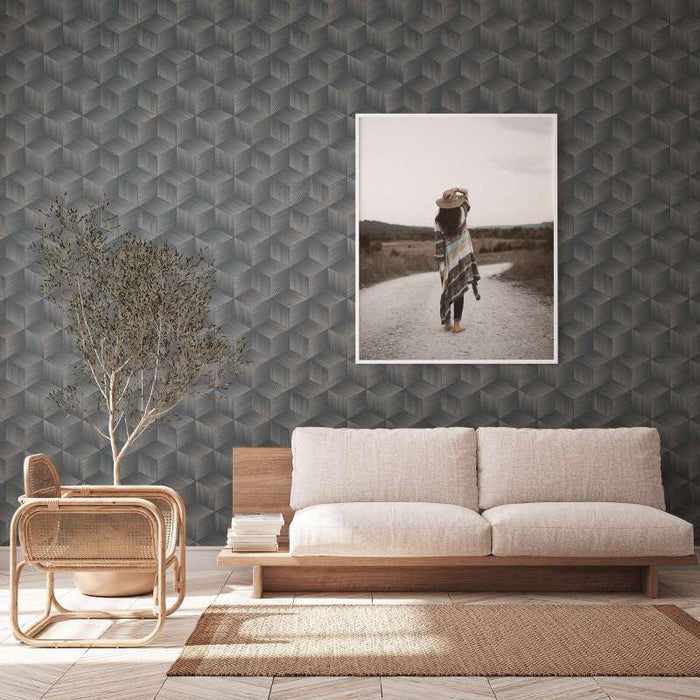 Modern Cubes - Geometric Wallpaper - Granite