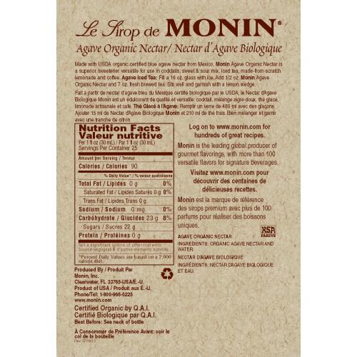 Monin Agave Nectar Organic Sweetener Syrup (750 mL)-Syrups-monin-Restaurant Supply Drop